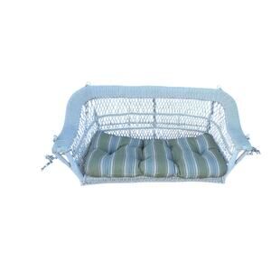 Wicker Porch Swing white with Cushion green blue plastic faux woven chain metal